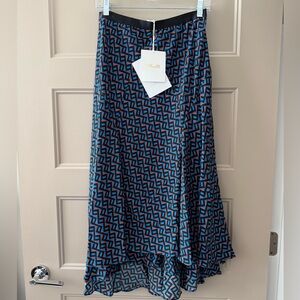 DVF Debra Printed Crepe De Chine Midi Skirt In Blue